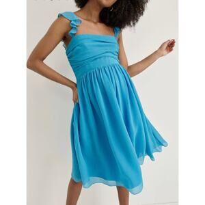 Hatch Turquoise Blue Ruffle Strap Midi Dress